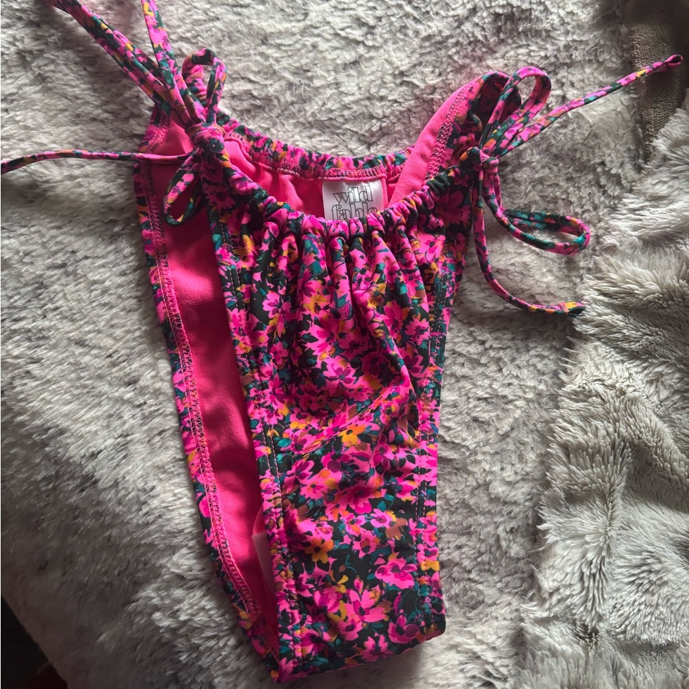 Wild Fable Bright Pink and Green Floral Bikini Bottoms